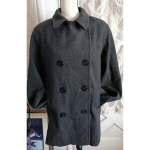 VTG J. Percy Women Gray Wool Double Breasted Pea Coat Size 14 Made in USA